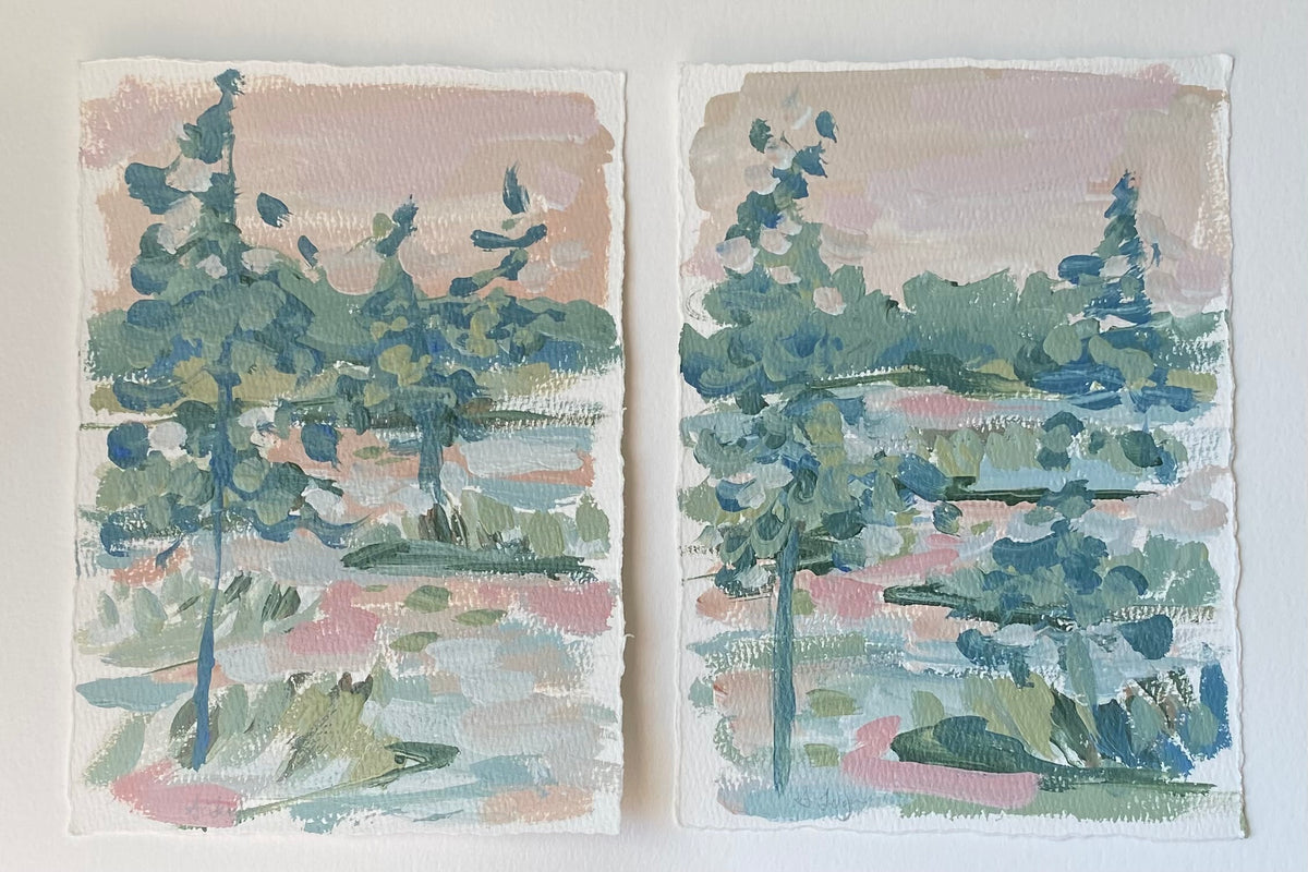 “Pink Marsh I and II” Pair - 6” x 8”