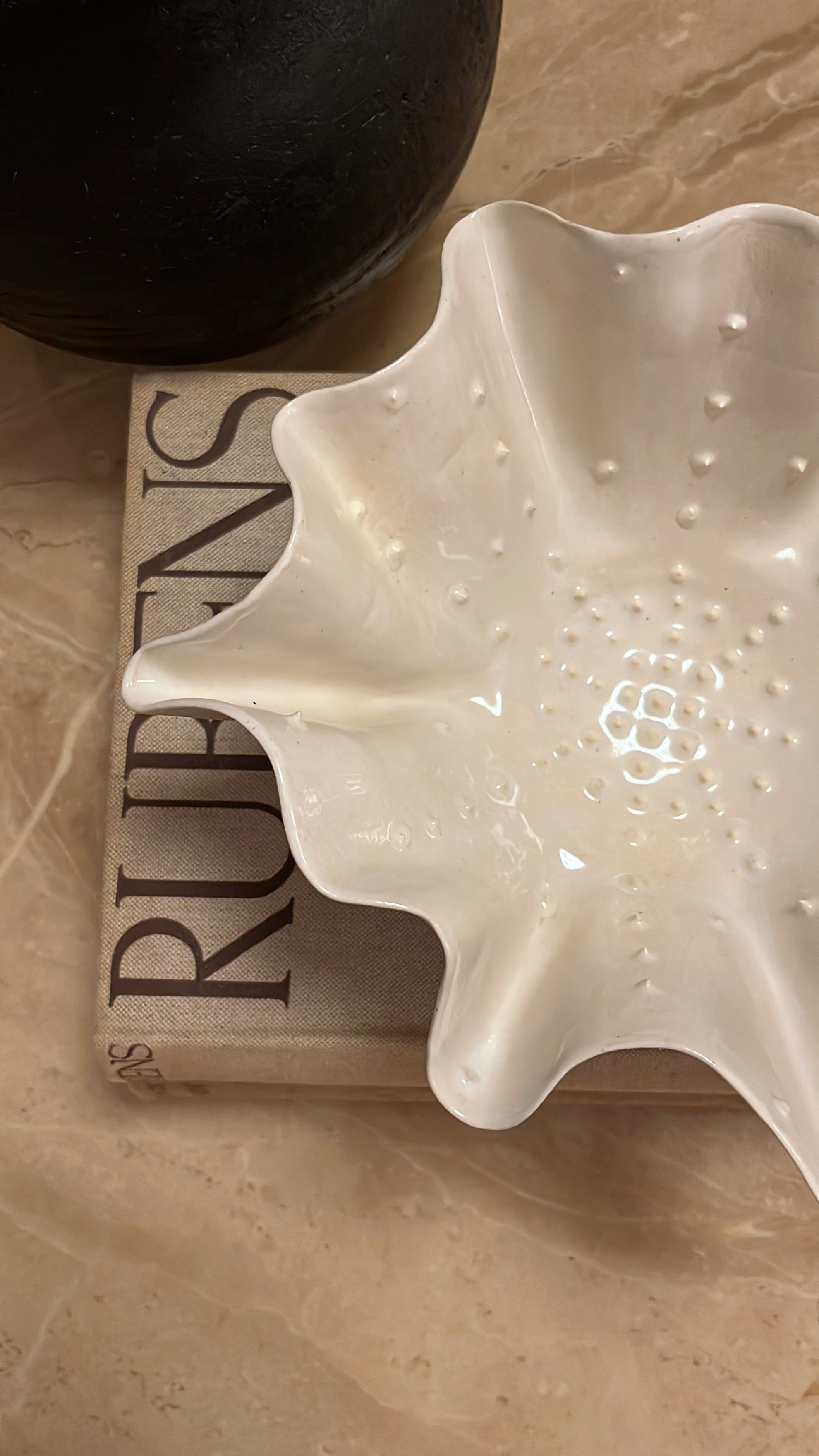 Medium Ruffle Bowl with Slip Dot Detail