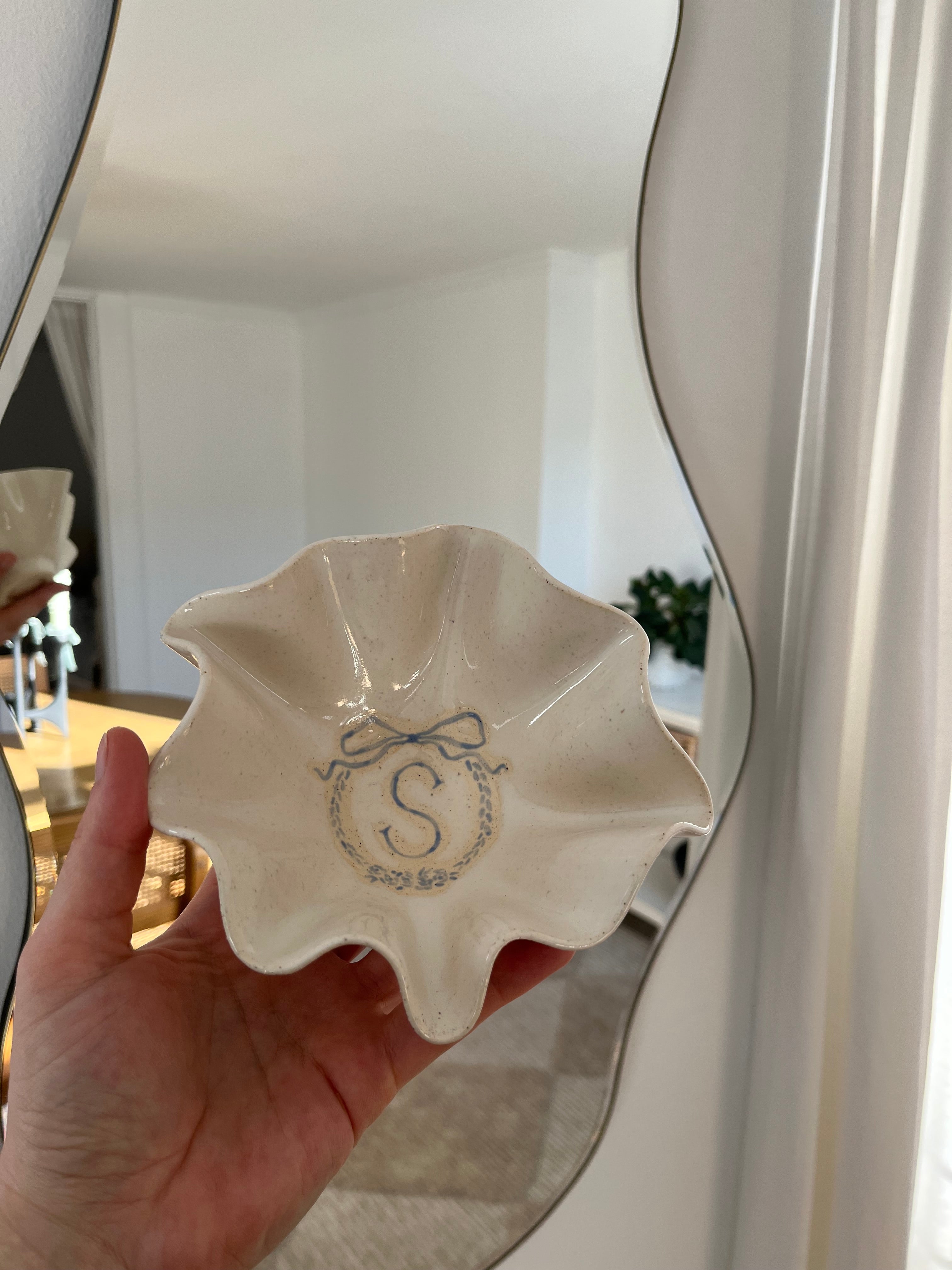 Custom Ruffle Bowl with Bow or Monogram Detail