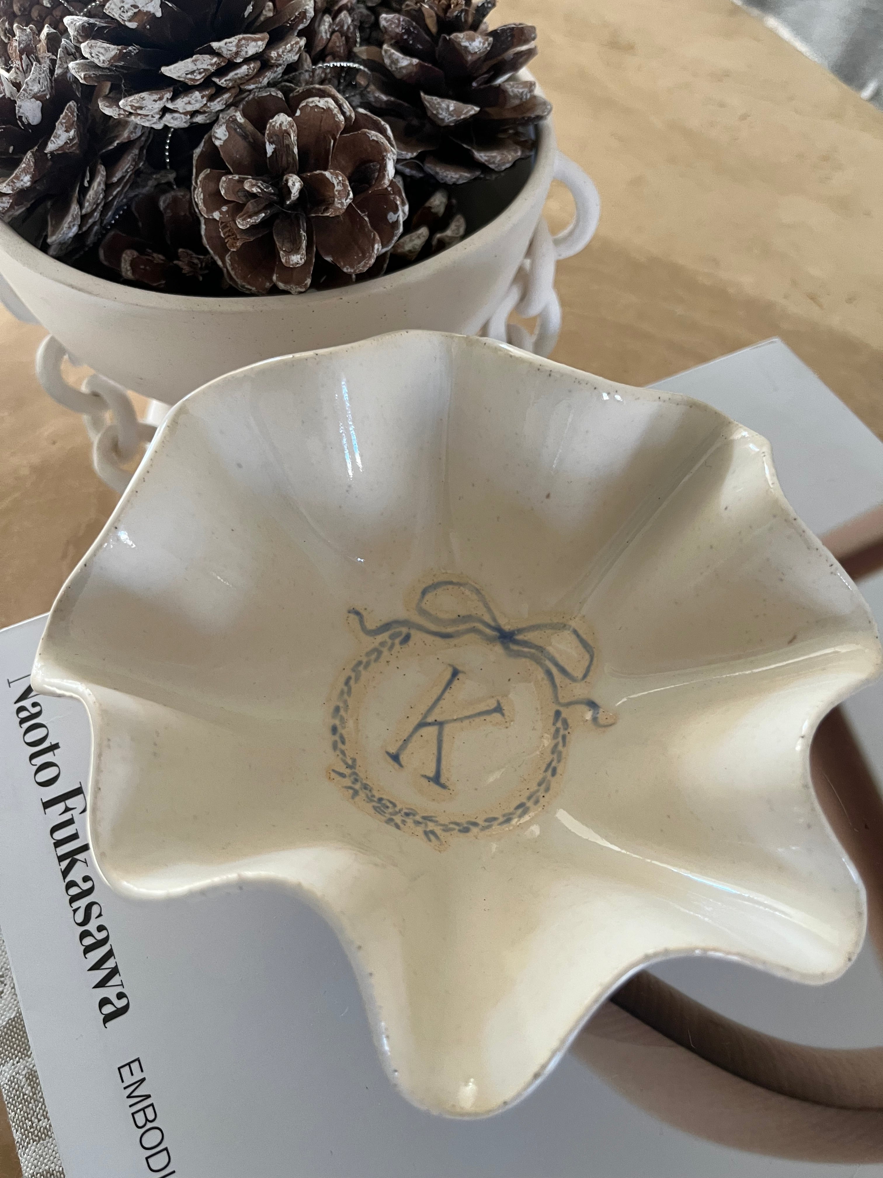 Custom Ruffle Bowl with Bow or Monogram Detail