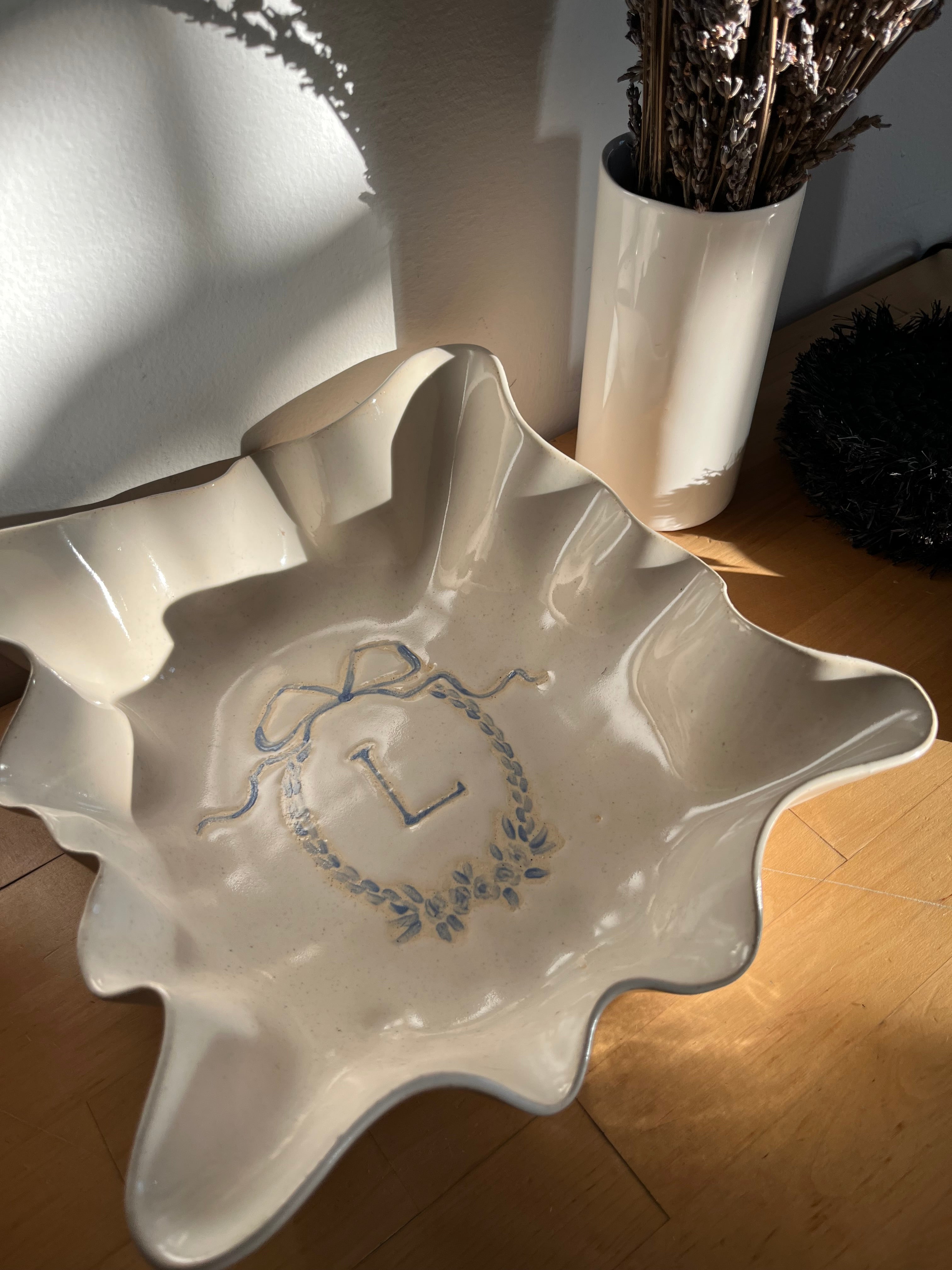 Custom Ruffle Bowl with Bow or Monogram Detail