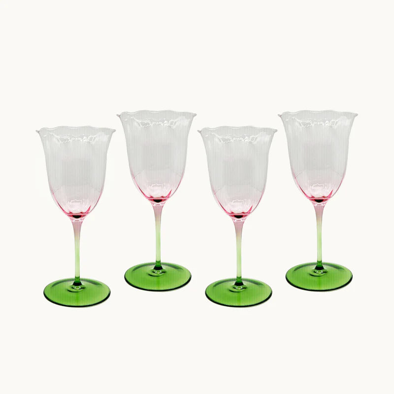 Lily Pink and Green Water Glass (Set of 4)