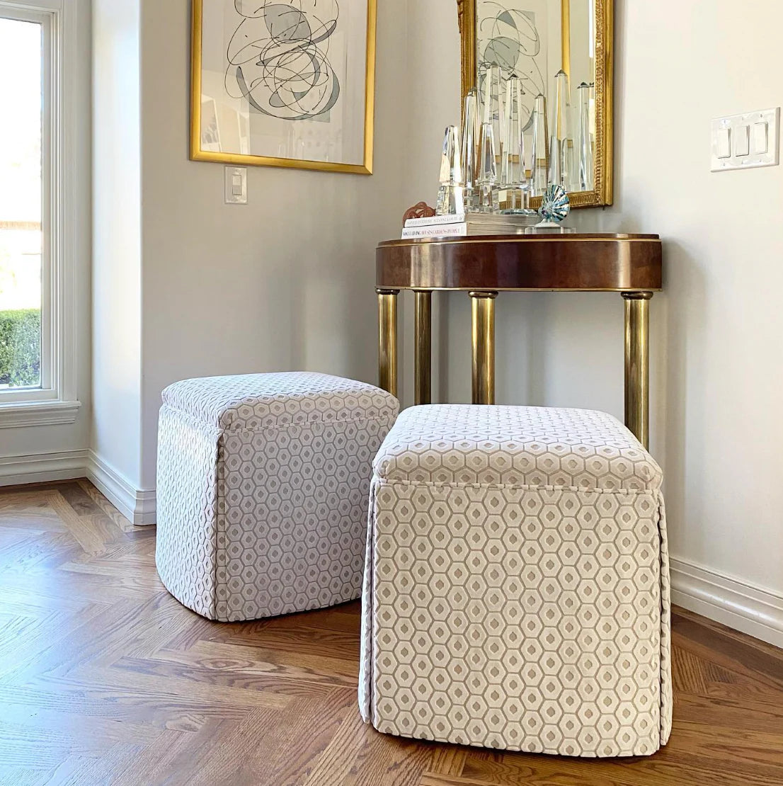 Skirted Ottoman - Paloma Cut Velvet Alabaster