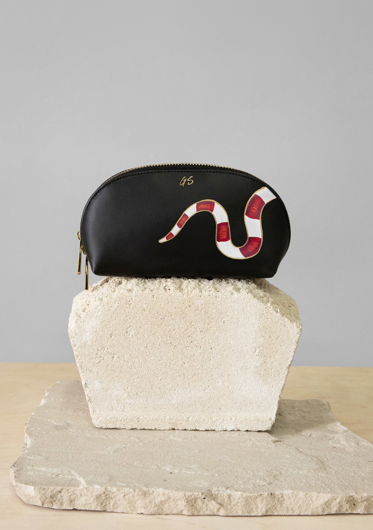 Gold Snake Black Makeup Bag