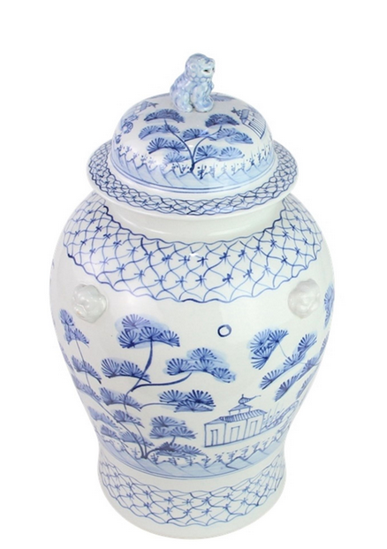 Soft Blue Village Scene Jar