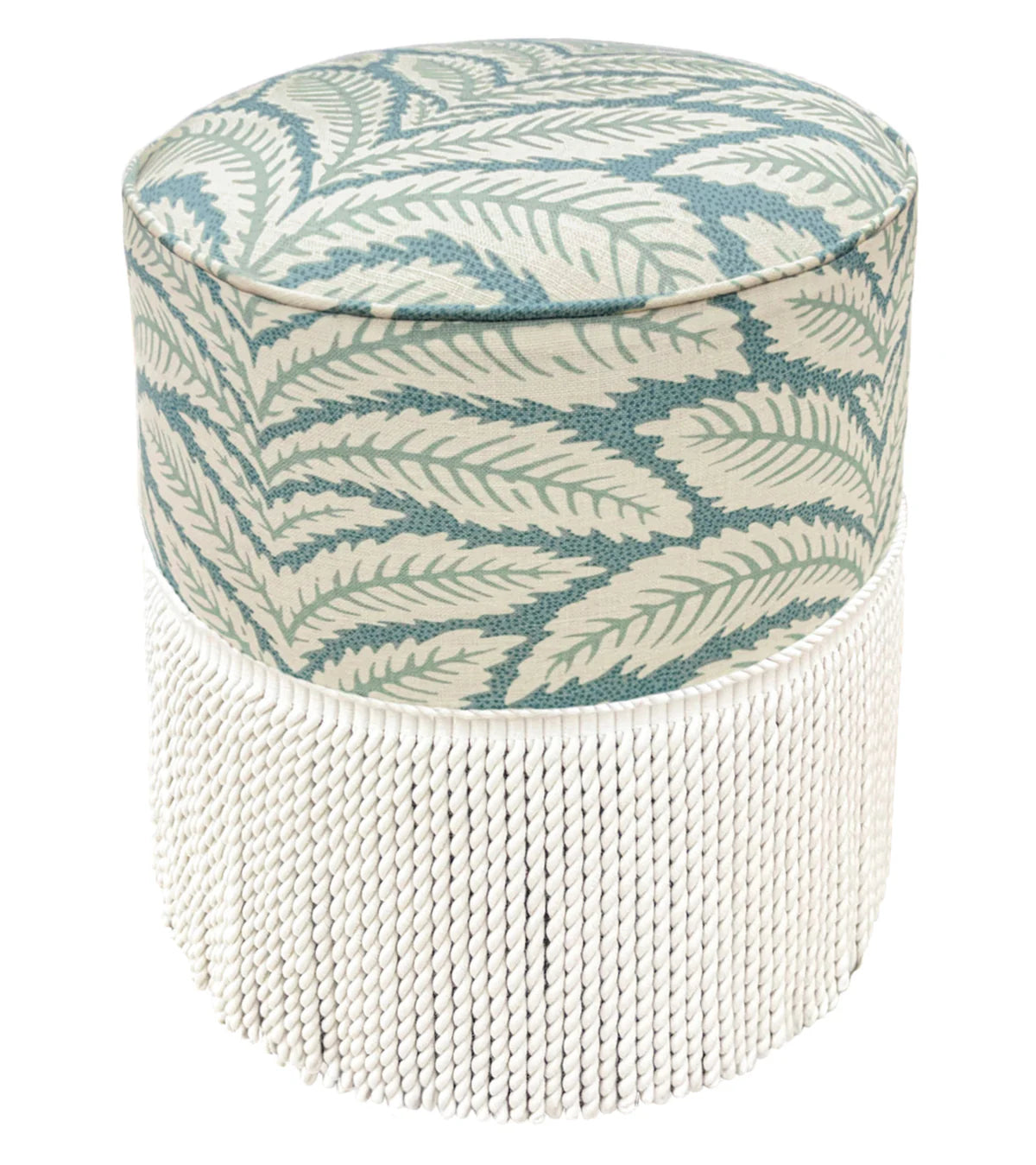 Round Ottoman with Bullion - Talavera Linen fabric by Brunschwig & Fils