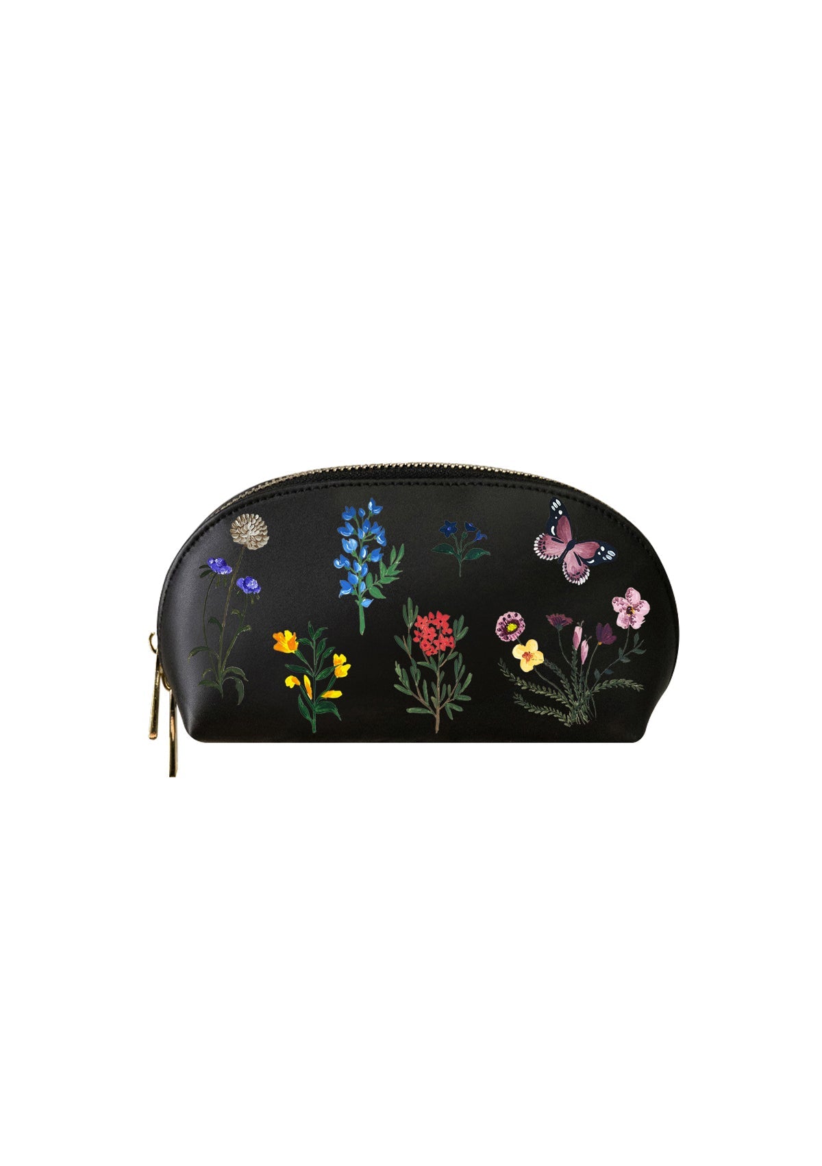 Pressed Flowers Black Makeup Bag